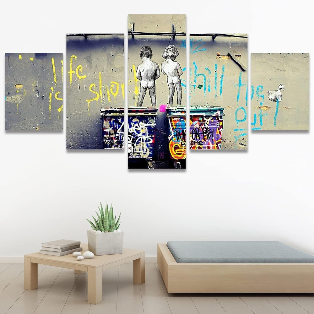 Wall26 – Banksy Life is Short Graffiti Art – Canvas Print Wall Art Set of 5