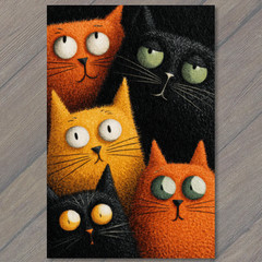 Art Print Cartoon Cats With Curious Expressions Black Cat Art Orange Halloween