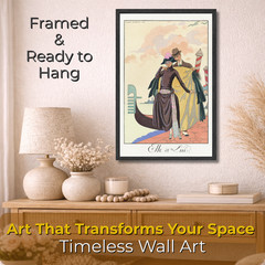 George Barbier Elle est Lue 1921 Art Deco Poster Framed 11×17 Vintage Print