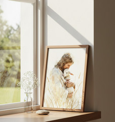 Jesus The Good Shepherd Art Print – Gentle Shepherd & Lamb Watercolor Painting
