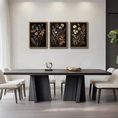 3Pcs Vintage Black Flower Wall Art – Moody Botanical Canvas Prints 12x16in