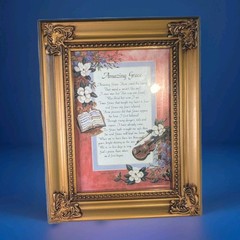 Amazing Grace Print Lyrics Poem Song 2002 Framed Wall Table mount 9.25 x 7.25