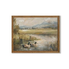 Vintage Mallard Canvas Paintings Wall Art, Nature Duck Pond Wall Decor, Rusti…
