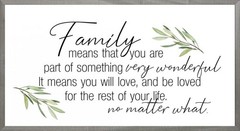 Family No Matter What Wall Art – 16×30 Farmhouse Framed Quote Sign