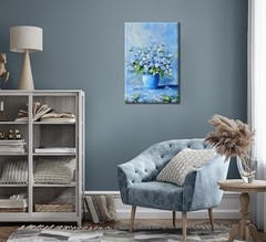 Blue Floral Wall Art Texture Style Oil Floral Painting 10″L x 8″W Canvas