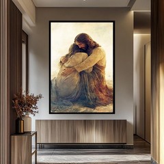 Jesus Christ Embracing Woman Canvas Wall Art Christian Spiritual Decor