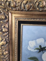 Magnolia Art Oil on Canvas Painting with Ornate Gold Frame 28.5” X 24.5”