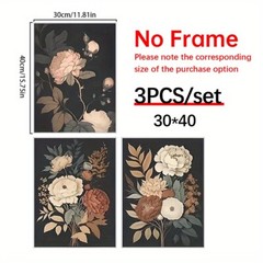 3 Set Frameless Vintage Dark Floral Canvas Wall Art – Vintage Frameless Posters
