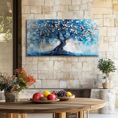 Abstract Blue Tree of Life Canvas Painting Wall Art Mural,24″x48″ DIY Framed