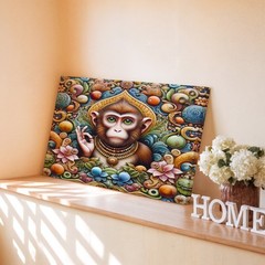 Colorful Spiritual Monkey with Ornamental Floral Design Abstract Wall Art Print