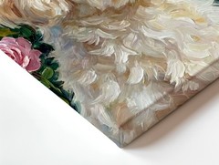 Wall Art White Dog Portrait with Roses Floral Oil Painting Style Canvas Print
