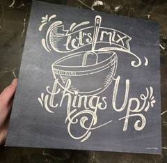 «Lets Mix Things Up» Whisk Bowl Baking Canvas Wall Art Kitchen Decor Wood 12×12″