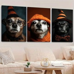 3pcs Cute Old Lady Dog COL Wall Art Canvas Unframed/Framed