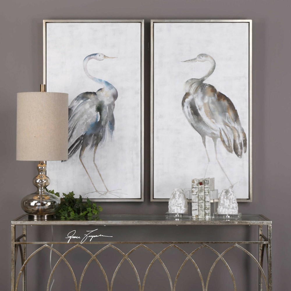 Uttermost 35353 Summer Birds Hand Painted Canvas Framed Art Heron Crane Set/2