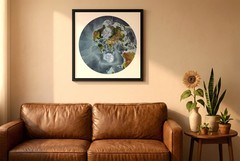 World Map, Stereographic Projection World Map, Framed World Relief Map