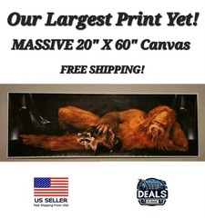 HUGE Bigfoot with Raccoon – Unframed Canvas Print – 20″ x 60″ HARRY – Saskwatch