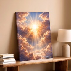 Wall Art Sun Rays Through Clouds Heavenly Sky Modern Aesthetic Gallery Print