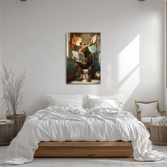 Bathroom Moose Canvas Wall Art Funny Moose on Paintings Animals Reading Newsp…