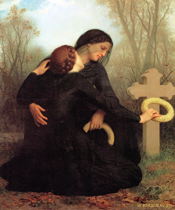 ALL SAINTS DAY WIDOW GRAVEYARD ART PAINTING BY WILLIAM-ADOLPHE BOUGUEREAU REPRO