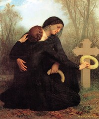 ALL SAINTS DAY WIDOW GRAVEYARD ART PAINTING BY WILLIAM-ADOLPHE BOUGUEREAU REPRO