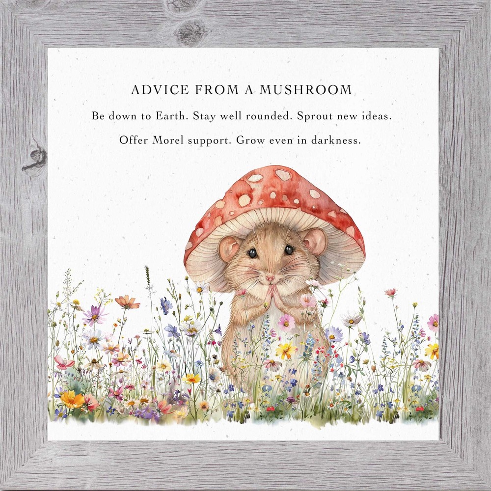 Advice from a Mushroom – Funny Mouse Spring Art – Framed Wall Decor