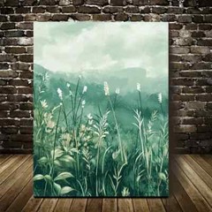 Green Mint Grass Meadow Painting Metal Print Ready to Hang