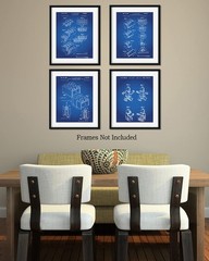Legos Patent – A Set of Four Lego Patents Wall Art Decor Prints with blue bac…