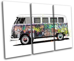 Bus Camper Urban Grunge Graffiti TREBLE CANVAS WALL ART Picture Print