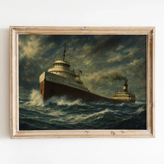 Edmund Fitzgerald Great Lakes Freighter Painting Shipwreck Wall Art Poster Print