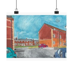 Original Watercolour Painting British Terraced Housing Urban Landscape Art