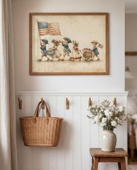Vintage Patriotic Children Parade Wall Art, Farmhouse Decor, 4th of July Poster