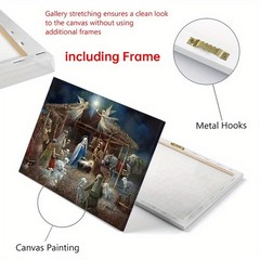 Holy Night Jesus Birth Nativity Scene Canvas Wall Art, Christian Christmas Decor