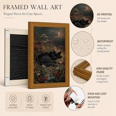 Black Cat Wall Art Decor, Vintage Gold Framed Sleeping Cat Canvas Print, Dark…