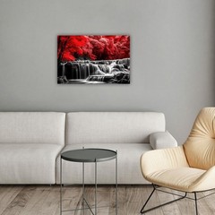 Waterfall Forest Canvas Wall Art Red Tree Landscape Picture Prints Black and …