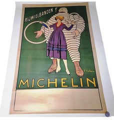 Vtg Michelin Man Tire Bicycle Advertising French Poster 32”x24” RIJWIELBANDEN