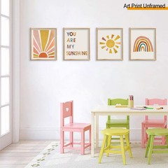 Boho Rainbow Nursery Art Set of 4 – You Are My Sunshine Wall Prints, Kids Roo…