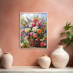 Canvas Art Wild Flower Basket Colorful Floral Oil Painting Wall Decor