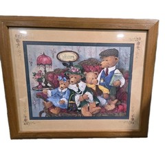 VTG Home Interiors Teddy Bear Print Welcome Framed Art Barbara Mock Cottagecore