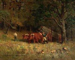 Antique Farmers Oxen Landscape Canvas Painting Giclee Art Print Decor