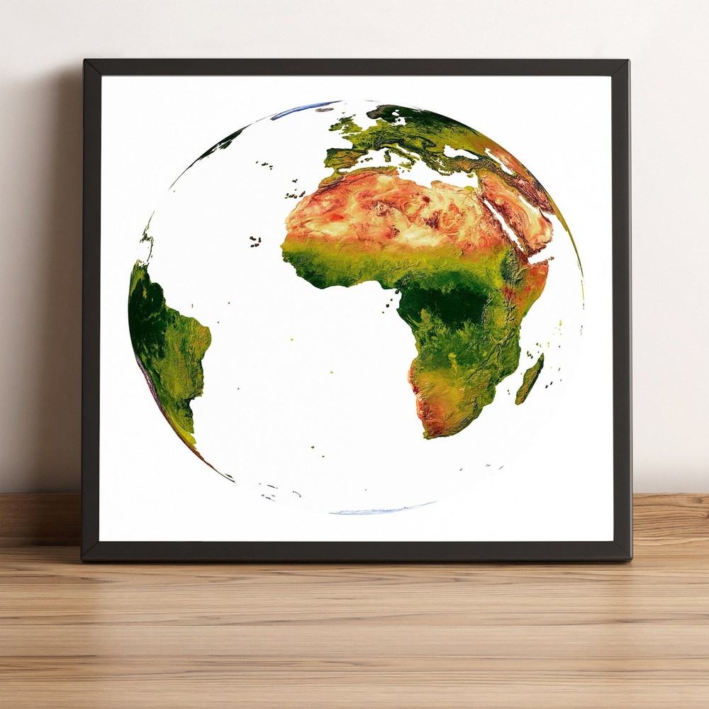 World Map, Vertical Perspective Projection World Map, Framed World Relief Map