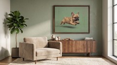 French Bulldog Puppy Poster Running Dog Oil Painting Vintage Green Wall Art