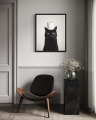 Black Cat Funny Bathroom Wall Art Print Poster, Dog Pet Lover Picture Painting A