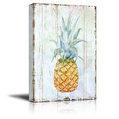 Wall26 – Canvas Wall Art – Pineapple on Wood Style Background – 24×36 inches
