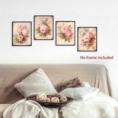 Wall Art Prints Vintage Pink Floral Set of 4 8×10 Inches Shabby Chic Botanical