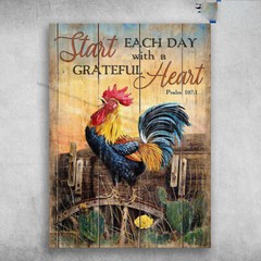 Rooster Poster – Start Each Day, With A Grateful Heart, Cactus Chicken
