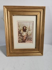 2 Vintage Fairy Framed Art Print by Cicely Mary Barker Wood Gold Frame 8×10 1/2