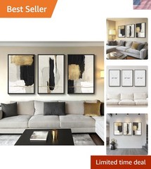 Contemporary Black Gold Framed Canvas Print Set, Ideal for Home & Office Decor