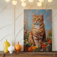 Orange Tabby Cat In Vibrant Flower Garden Canvas Wall Art Print Decor Wall Home