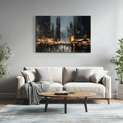 City Night Market Painting | Classic Cityscape Oil Painting on Framed Canvas Art