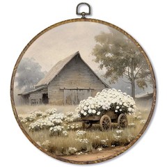 Vintage Farmhouse Floral Round Wall Art Decor Framed, Country Cottagecore Cot…